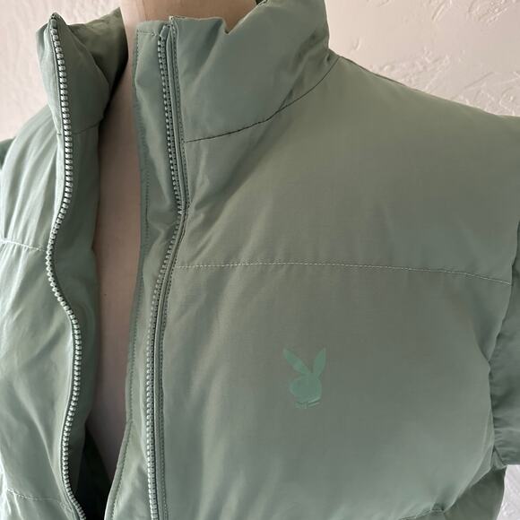 Playboy x PacSun Womens Puffer Vest M/L Oversized Sage Green Boyfriend Normcore - Picture 3 of 14